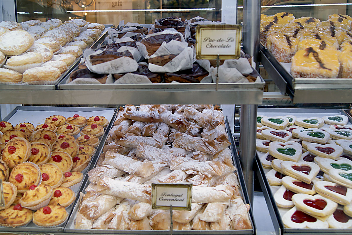 A Pastries Shop Window With Various Pastries