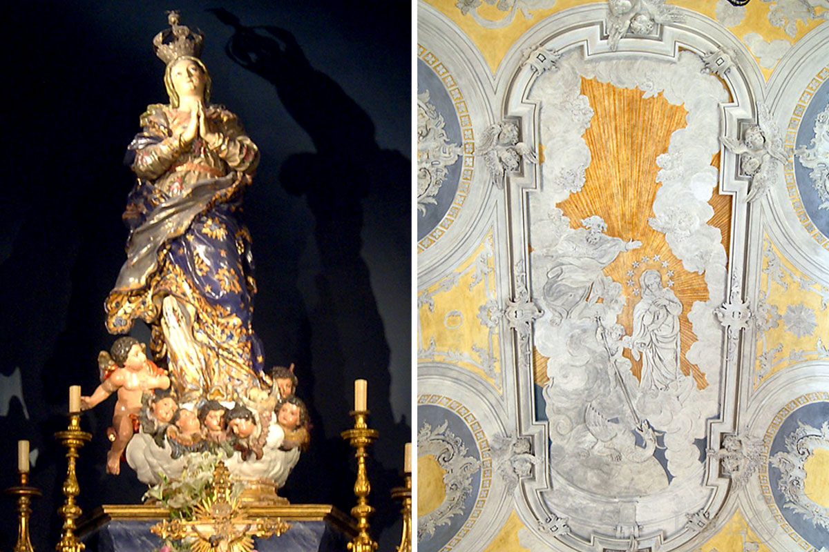 (on the right) Image of the Our Lady of Conception. (on the left) Triumph of the Immaculate Conception.