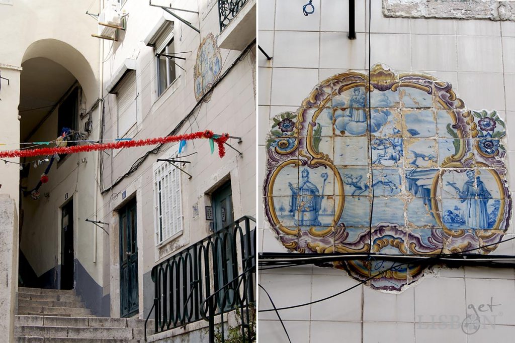 Tilework panel of the 3rd quarter of the 18th century in the no.10 of Beco do Maquinez in Alfama