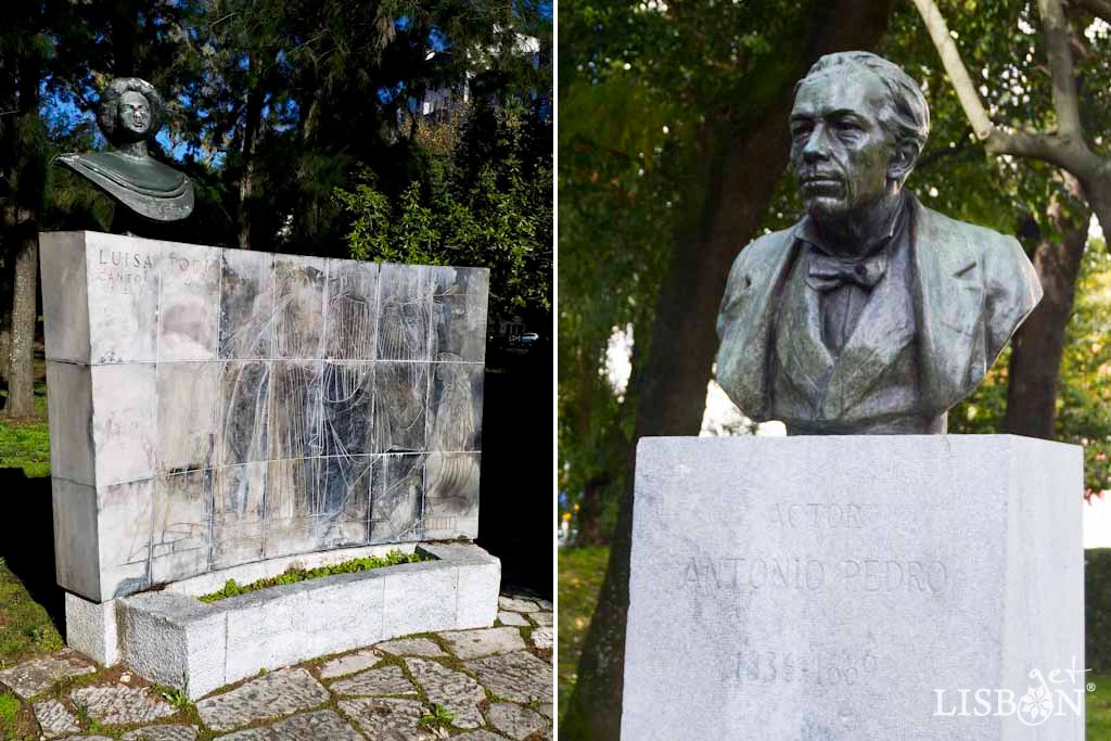 The lyric singer Luísa Todi (1753-1833) is represented in a replica of a missing bronze bust, inaugurated on January 9, 1957 from the author Joaquim Martins Correia (1910-1999). And the Portuguese actor António Pedro de Sousa (1836-1889), portrayed in bronze by the sculptor Costa Motta - nephew (1877-1956), dated from 1959.