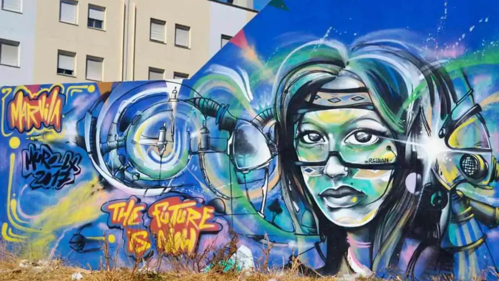 A arte urbana de Marvila constitui um pólo significativo desta expressão artística em Lisboa. Mural da autoria de YouthOne.