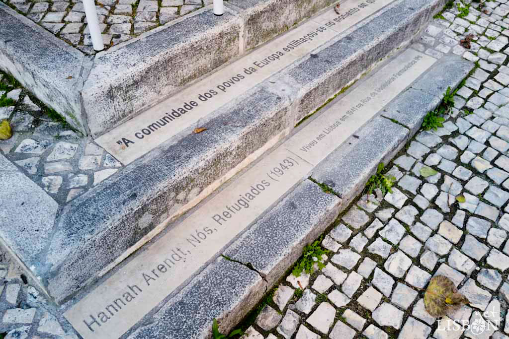 Tribute to Hannah Arendt, at the intersection between Rua da Sociedade Farmacêutica and Rua Conde de Redondo.