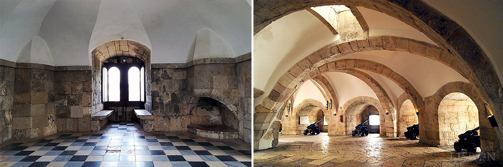Interior of the Tower and the bastion. The tower, with about 30m, has five floors connected by a narrow winding staircase. The bastion has 17 cannons spread over a magnificent vaulted space.