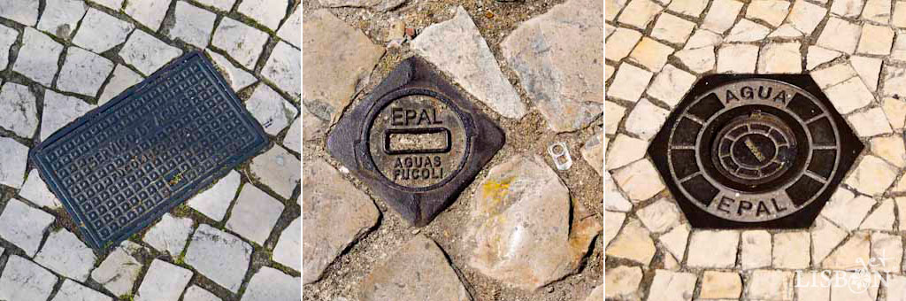 Manhole covers of Lisbon. The sizes and shapes are also diverse: rectangular, round, square and even hexagonal.