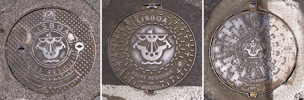  We can also observe the symbol of the city of Lisbon or the acronym of the City Council of Lisbon in manhole covers who are under their responsibility.