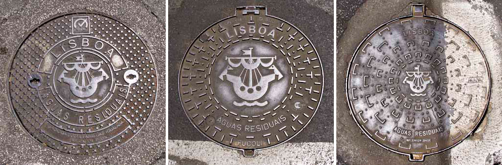 Podemos observar o símbolo da cidade de Lisboa ou a sigla da Câmara Municipal de Lisboa em tampas cujas infra-estruturas são da sua responsabilidade.