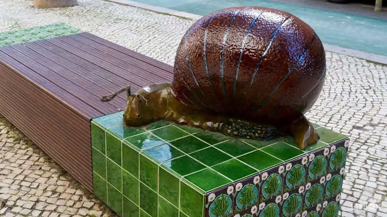 Bench with Snail and tiles from Bordallo Pinheiro Ceramic Factory