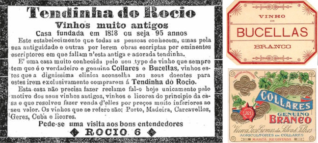 Advertisement published in the newspaper A Capital of April 8, 1914; Labels of the two white wines.