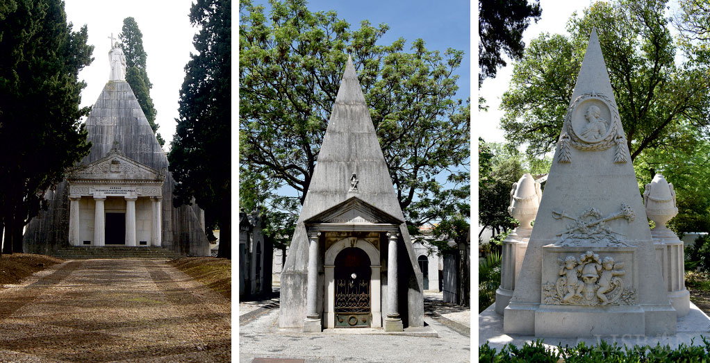 Mausoléu dos Duques de Palmela, Cemitério dos Prazeres; Jazigo da família Pizani, Cemitério do Alto de São João; Jazigo do general alemão Christian August, 3º príncipe de Valdeck, Cemitério dos Ingleses