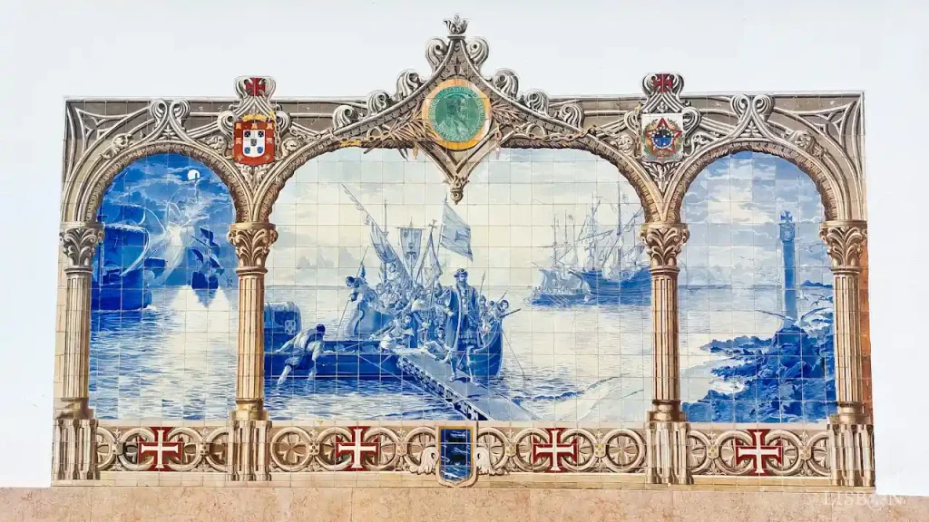 Painel de azulejos autoria de Jorge Colaço, no terraço fronteiro ao rio Tejo Palácio dos Condes d’Óbidos 
