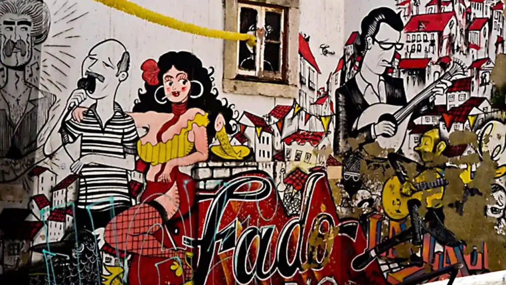 Percurso Privado Lisboa e o Fado - Mural “Fado Vadio” na Mouraria já desaparecido, de Hugo Makarov, Mário Belém, Nuno Saraiva, Pedro Soares Neves, UAT e Vanessa Teodoro