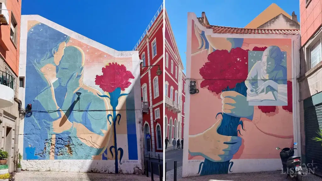 25 April in the Urban Art of Lisbon, murals by Arisca