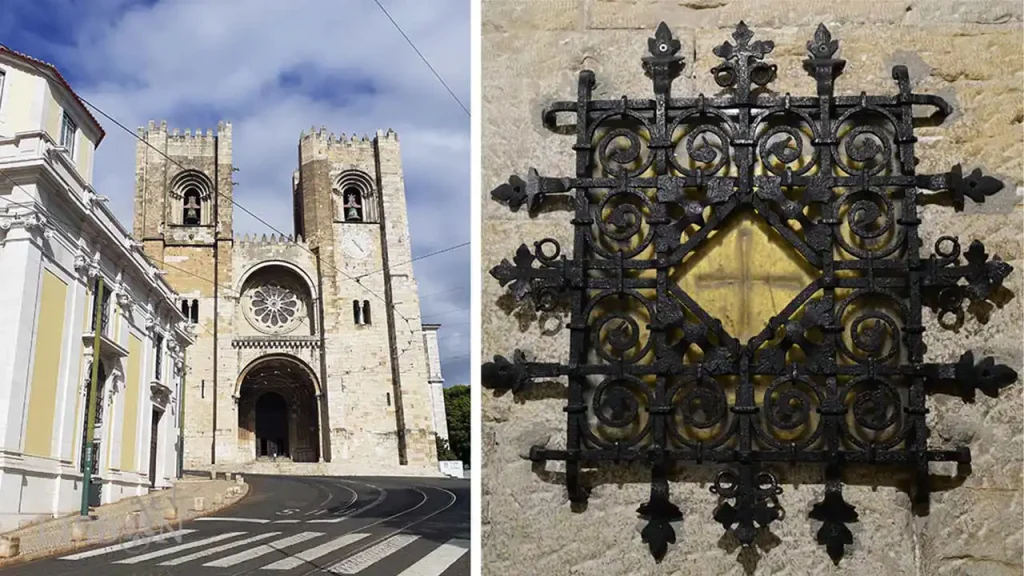 Sé de Lisboa e cruz riscada na pedra da escada do coro atribuída a Santo António