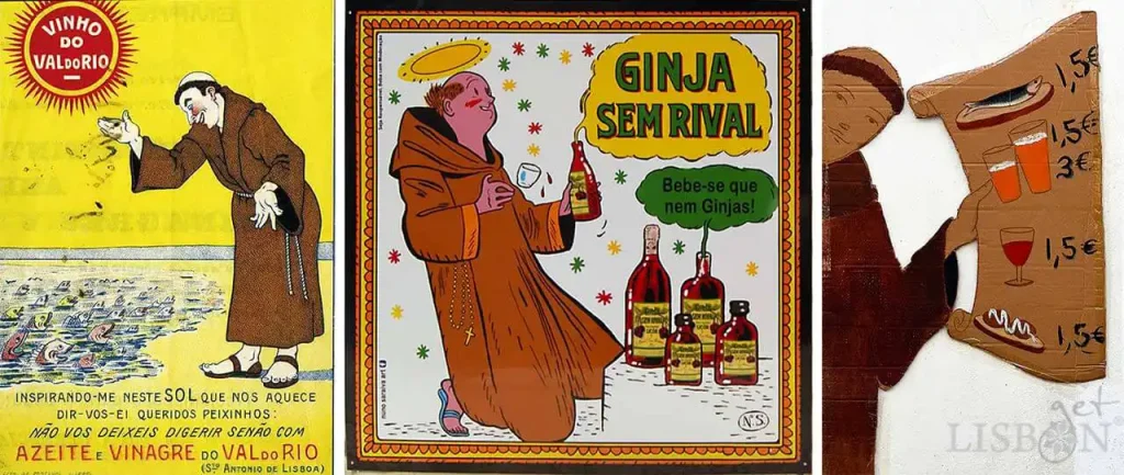 Publicidade ao vinho Val do Rio; Publicidade à Ginja Sem Rival; Ementa de preços num arraial em Alfama