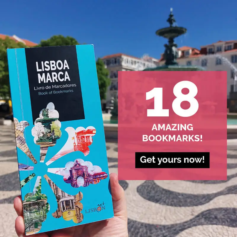Book of bookmarks LISBOA MARCA, a journey through Lisbon told across 18 detachable bookmarks featuring beautiful illustrations by five urban sketchers.